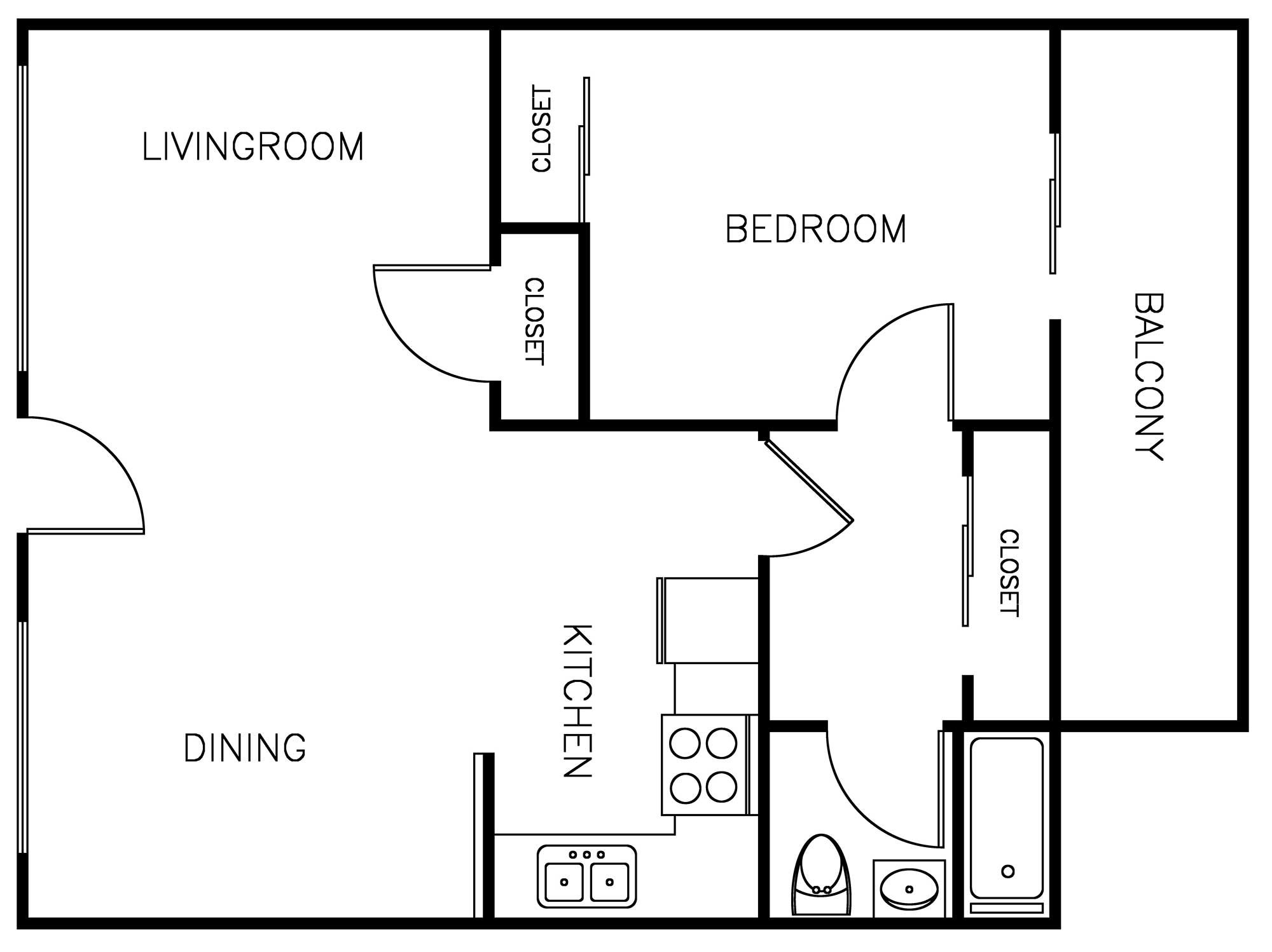 Palma Imperial 1 Bedroom 1 Bath Plan A Floorplan