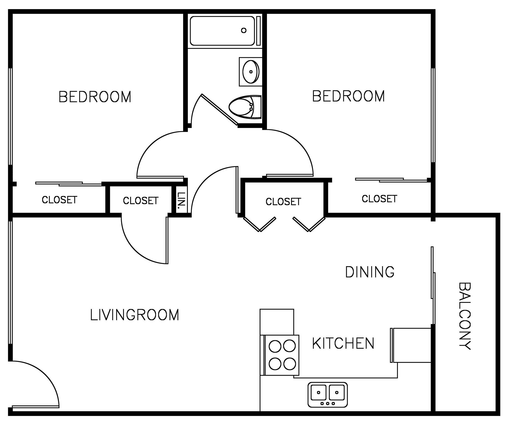 Palma Imperial 2 Bedroom 1 Bath Floorplan