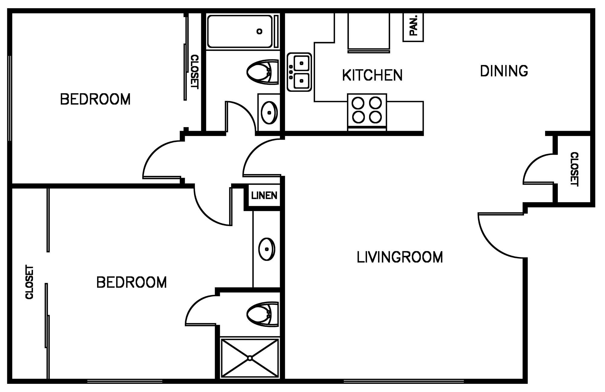 Palma Imperial 2 Bedroom 2 Bath Floorplan